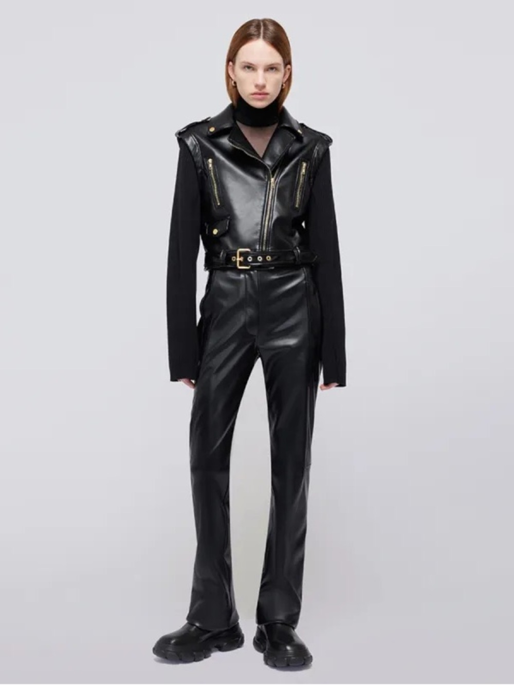 Jonathan Simkhai Belene Jacket Vegan Leather Knit Sleeves Size M - Picture 5 of 16